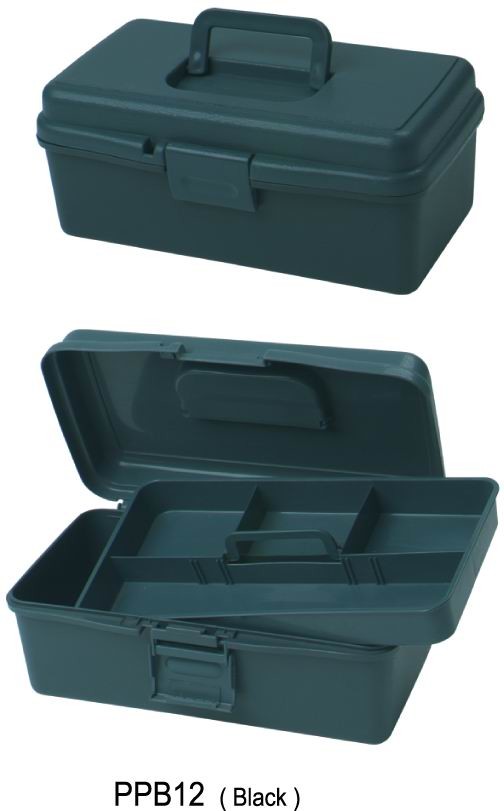 Removable Tray Plastic Carrying Case With Dividers , Grey / Black
