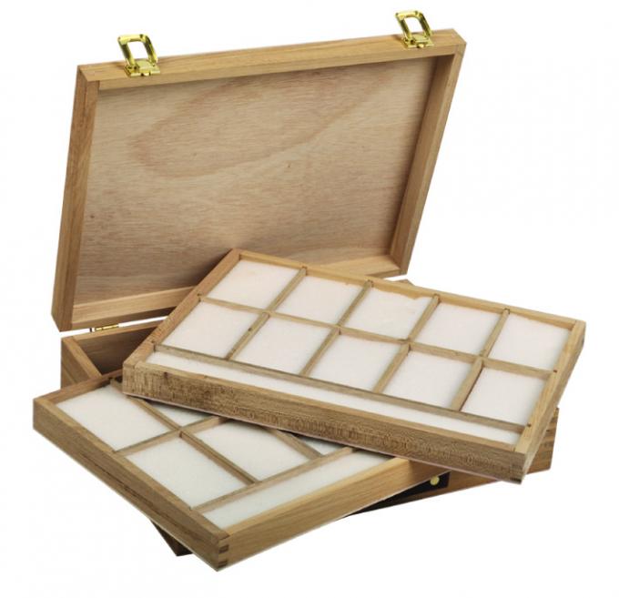 Wooden Art Storage Box With Tray , Rectangular Paint Storage Containers