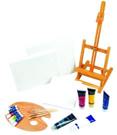 21pcs Art Painting Set With Table Easel / Palette / Canvas / Brushes / Colors